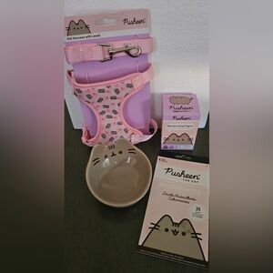 Pusheen Gift Set w/Harness & Leash Set, Figurine, Decals and Bowl